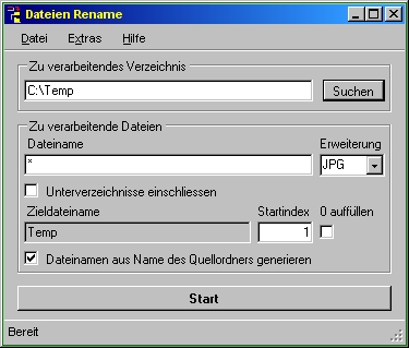 Ansicht Datei Rename Programmfenster